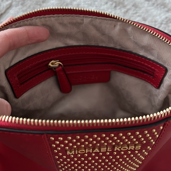 Red Michael Kors Crossbody Purse with gold studs - Picture 2 of 6